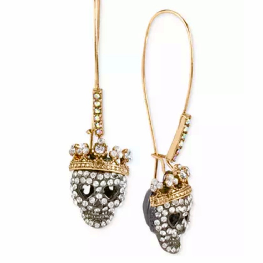 Betsey Johnson Crown Skull Earrings NIB